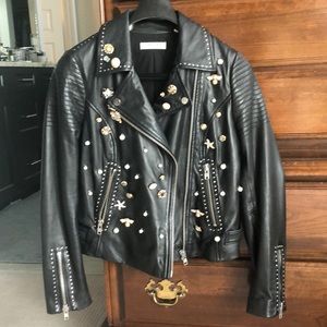 Black leather biker jacket